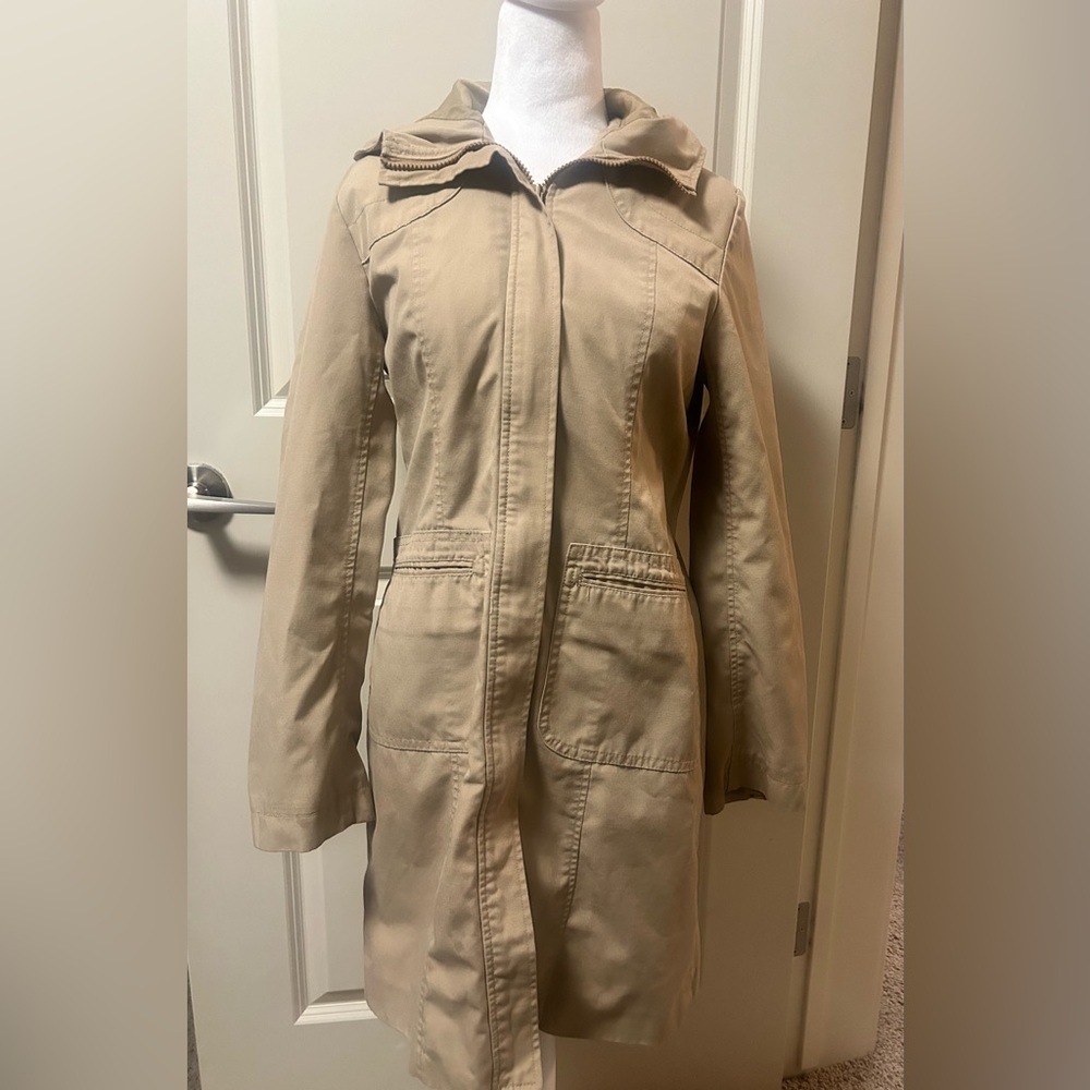 Divided H&M woman’s small tan midi flair trenchcoat